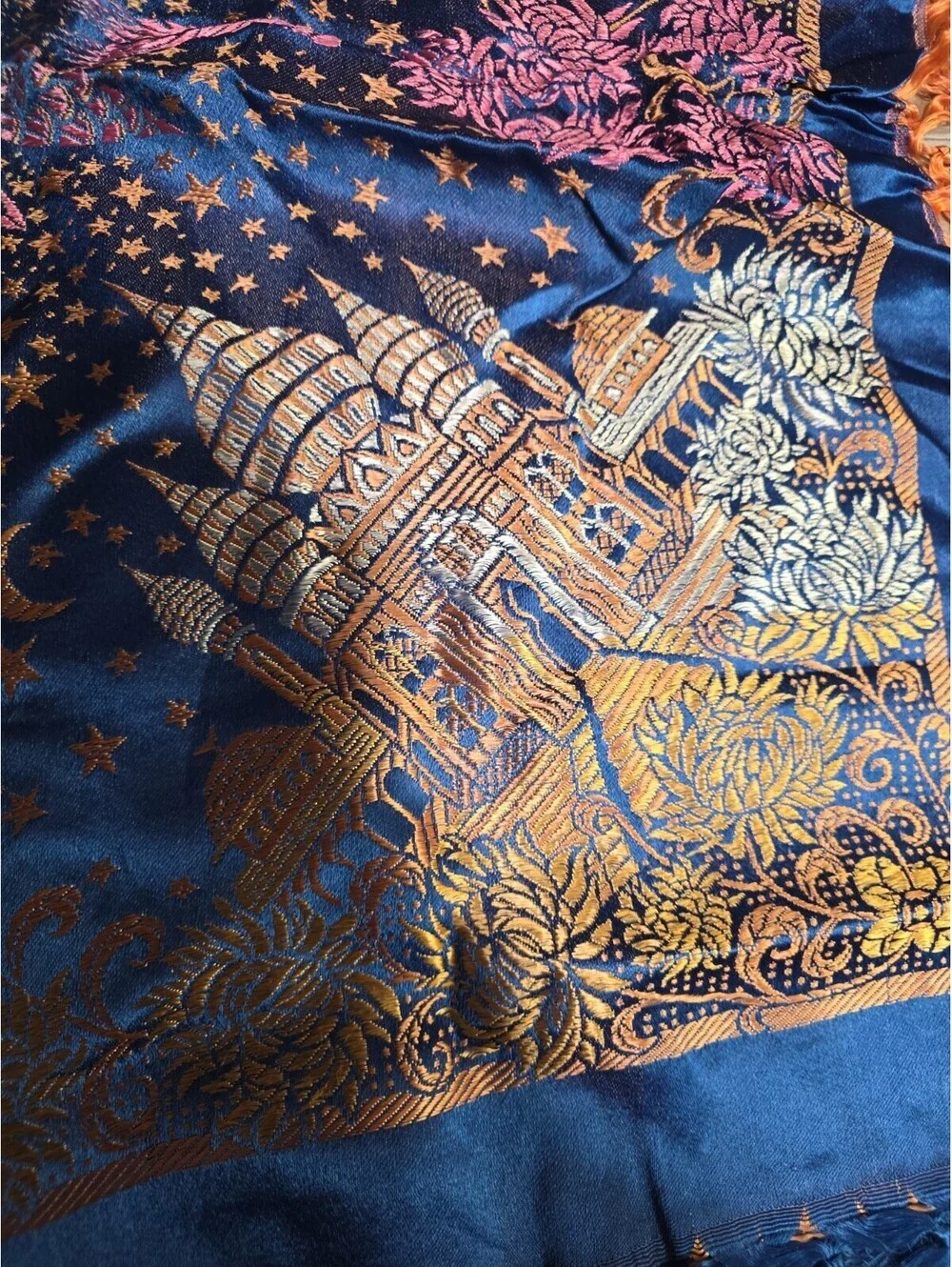 Taj Mahal -Silk -Piano Shawl Scarf Vintage 31”X31”